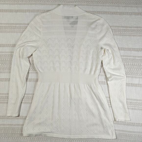 Sienna Sage White Knit Cardigan Sweater Medium NWT Lightweight Eyelet Design - Picture 2 of 6